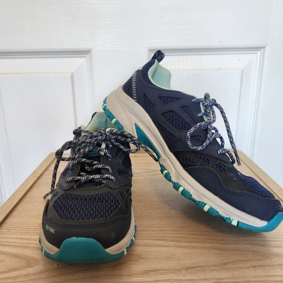 Skechers Run Trail Memory Foam Blue & Green Sneakers Size 7.5 - Picture 1 of 12